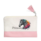 Pochette personnalisée motif cheval color en toile et simili cuir personnalisée