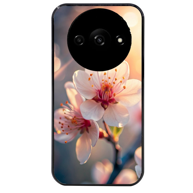 Coque noire taperso pour Redmi A3 avec motif fleur de cerisier protection antichoc personnalisée