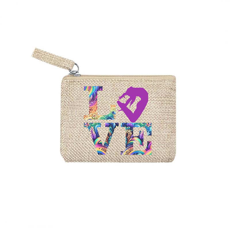 Pochette personnalisée de maquillage maniques Taperso argent avec motif gym love en toile et simili cuir personnalisée