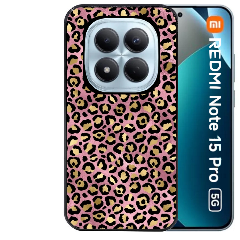 Coque noire taperso pour Redmi Note 15 et PRO PLUS 4G 5G avec motif leopard rose protection antichoc personnalisée