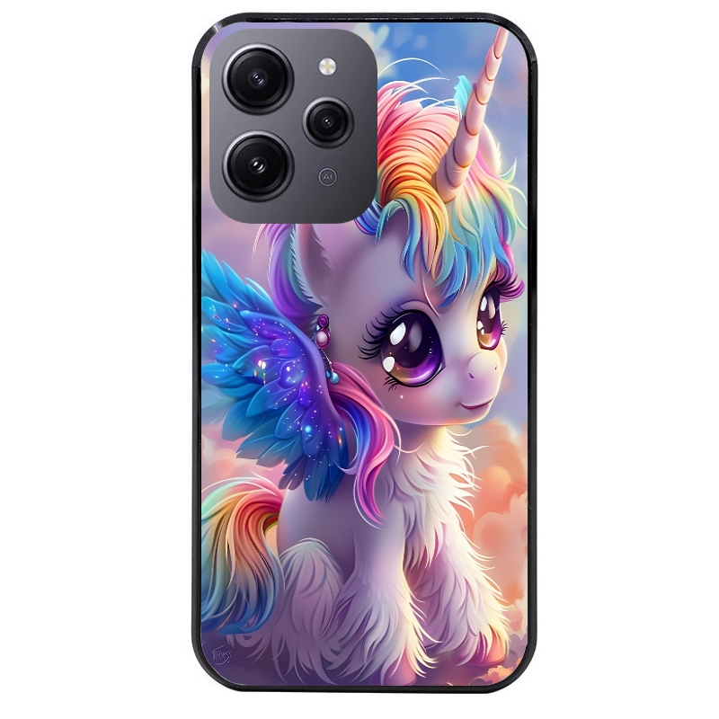 Coque noire taperso pour Redmi 12 4G et 5G avec motif licorne style anime protection antichoc personnalisée