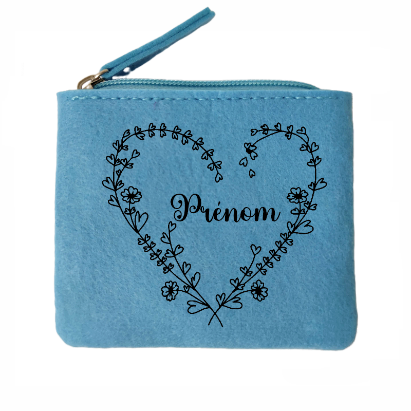 Porte monnaie personnalisé coeur line art en feutrine en feutrine