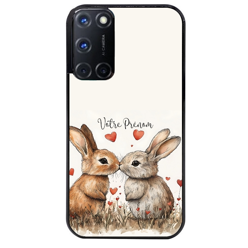 Coque noire taperso pour OPPO Reno 8 LITE avec motif lapin coeur avec prenom protection antichoc personnalisée