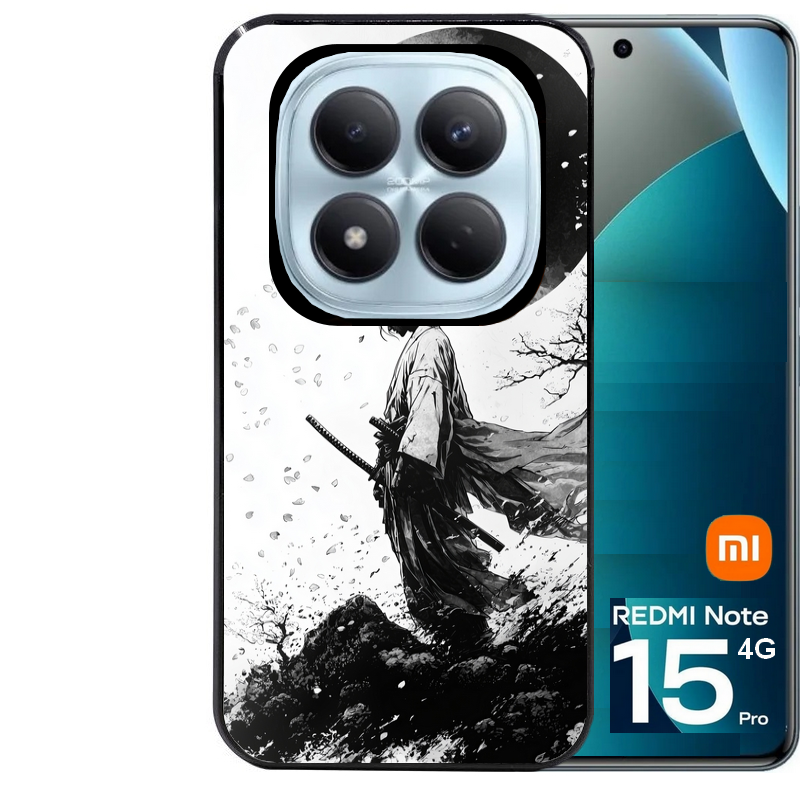 Coque noire taperso pour Redmi Note 15 et PRO PLUS 4G 5G avec motif samourai et lune protection antichoc personnalisée