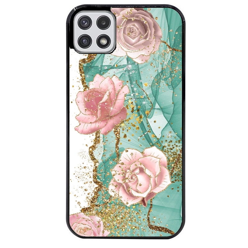 Coque noire taperso pour galaxy A22 A32 A52 A52S 4G 5G  avec motif marbre fleur turquoise protection antichoc personnalisée