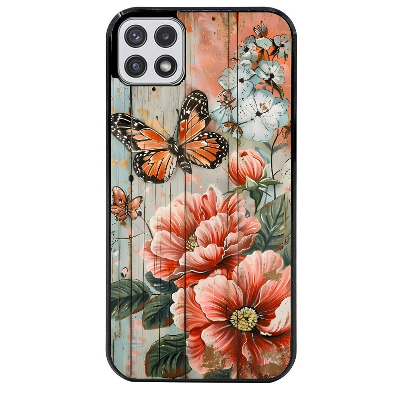 Coque noire taperso pour galaxy A22 A32 A52 A52S 4G 5G  avec motif bois et papillon 3 protection antichoc personnalisée