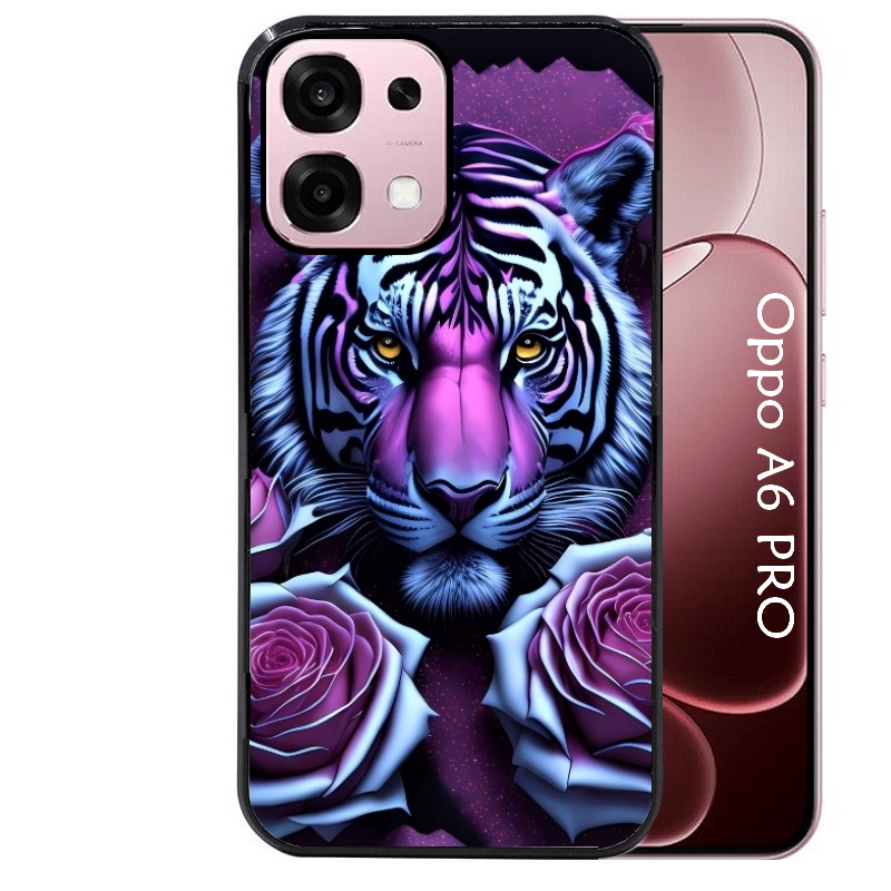 Coque noire taperso pour OPPO A6 PRO 4G et 5G avec motif tigre uv style manga protection antichoc personnalisée