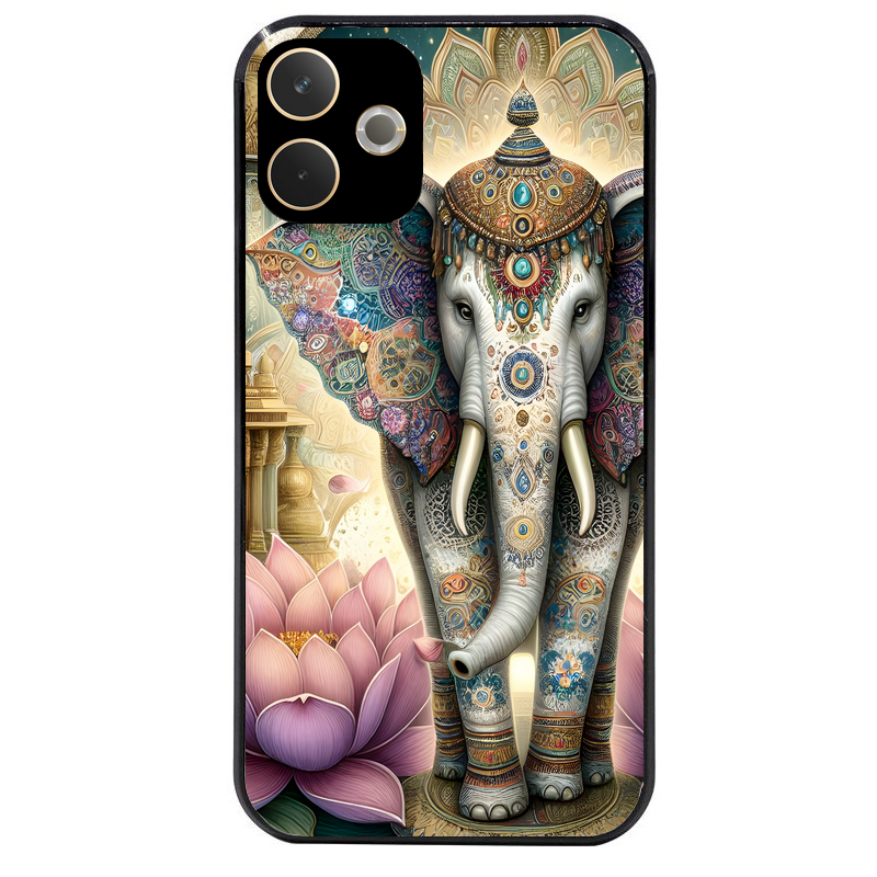 Coque noire taperso pour OPPO A5 PRO 4G et 5G avec motif elephant et lotus protection antichoc personnalisée