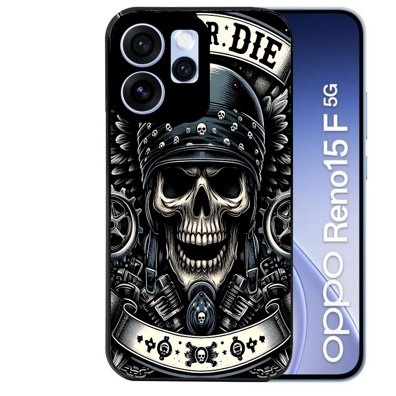 Coque noire taperso pour OPPO Reno 15 et F FS 5G avec motif mort motard protection antichoc personnalisée