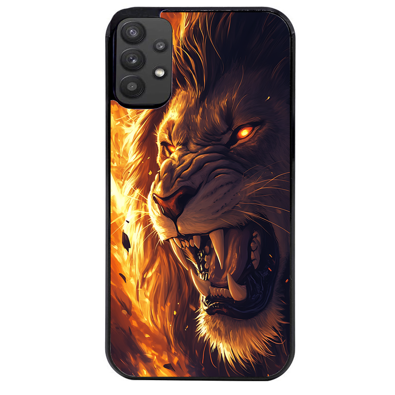 Coque noire taperso pour galaxy A22 A32 A52 A52S 4G 5G  avec motif lion flamme protection antichoc personnalisée