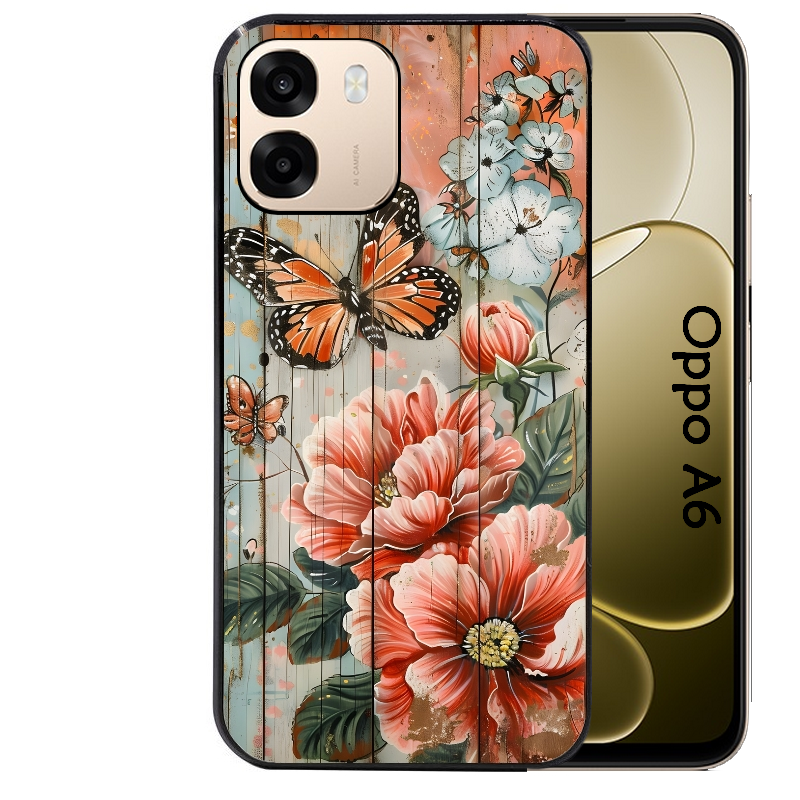 Coque noire taperso pour OPPO A6 A6X 4G et 5G avec motif bois et papillon 3 protection antichoc personnalisée