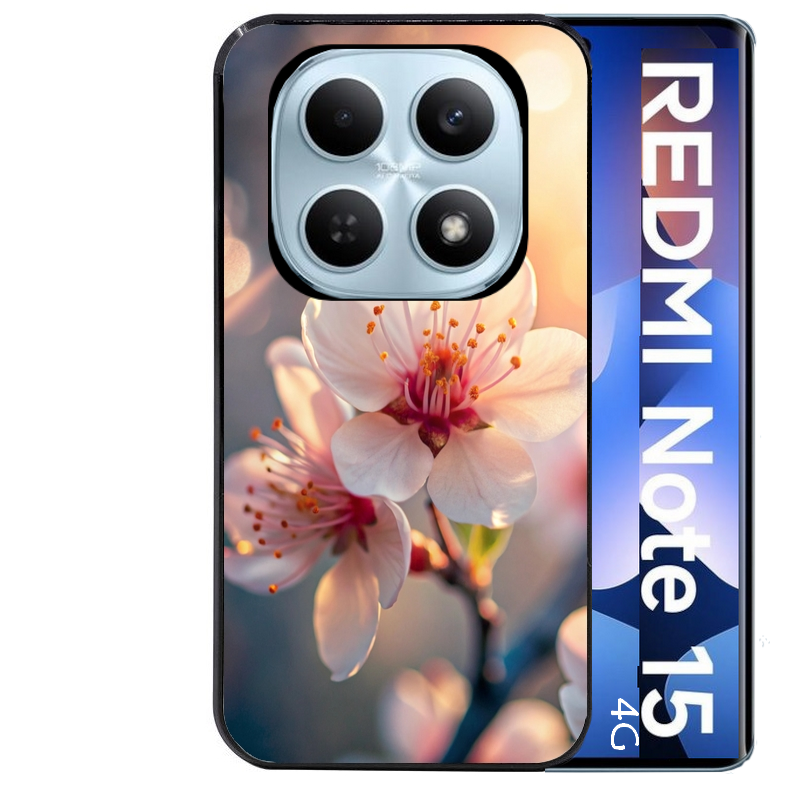 Coque noire taperso pour Redmi Note 15 et PRO PLUS 4G 5G avec motif fleur de cerisier protection antichoc personnalisée