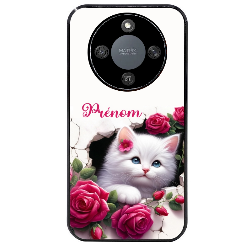 Coque noire taperso pour Magic 5 6 LITE et PRO avec motif chat fleurs personnalisee protection antichoc personnalisée