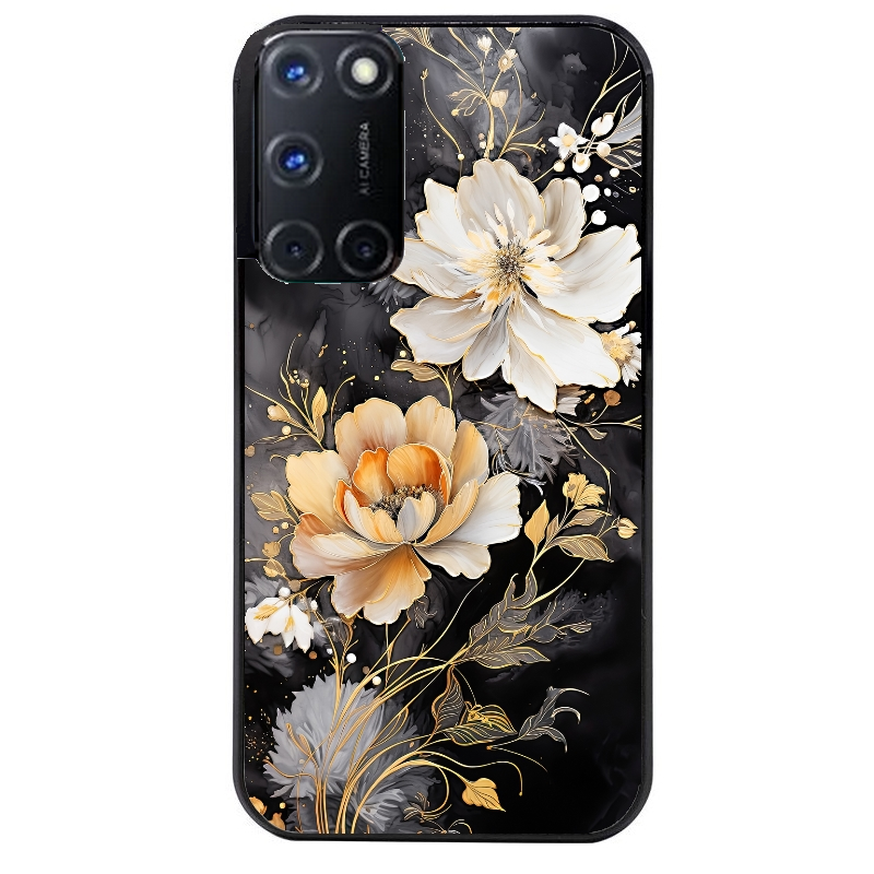 Coque noire taperso pour OPPO A72 4G avec motif fleur blanche protection antichoc personnalisée