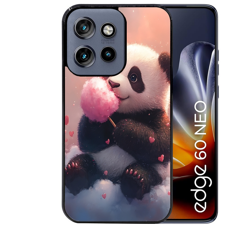 Coque noire taperso pour Moto Edge 60 et Neo Fusion Pro avec motif panda bonbon protection antichoc personnalisée