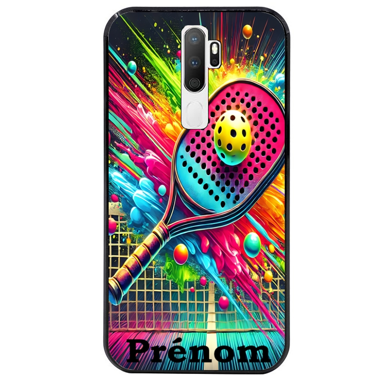 Coque noire taperso pour OPPO A5 A9 2020 avec motif padel raquette personnalisee protection antichoc personnalisée