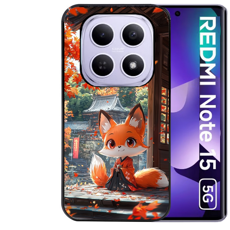 Coque noire taperso pour Redmi Note 15 et PRO PLUS 4G 5G avec motif renard et fox anime protection antichoc personnalisée