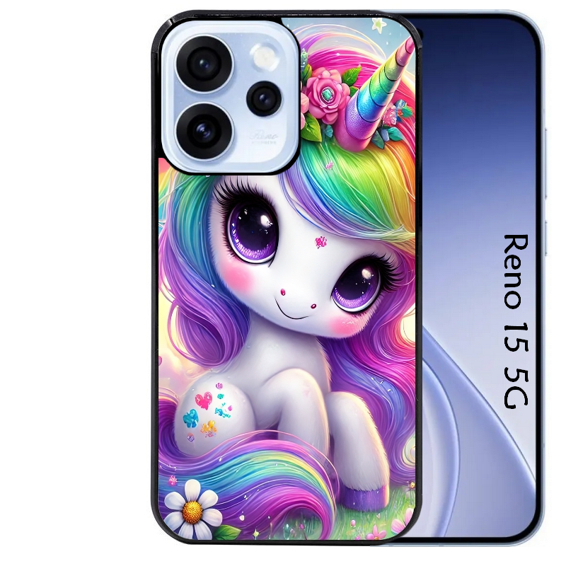 Coque noire taperso pour OPPO Reno 15 et F FS 5G avec motif licorne et fleurs protection antichoc personnalisée