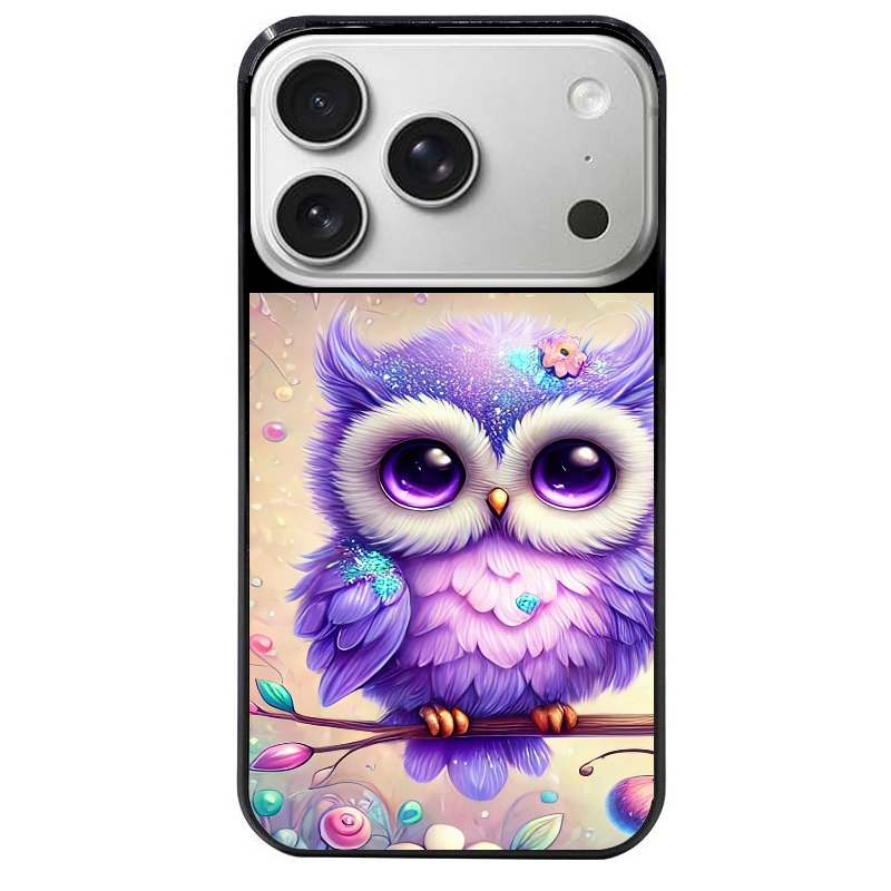 Coque noire taperso pour Iphone 17 17E AIR MAX PRO avec motif chouette violette protection antichoc personnalisée