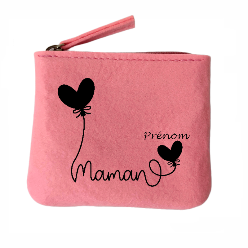 Porte monnaie personnalisé maman coeur en feutrine en feutrine
