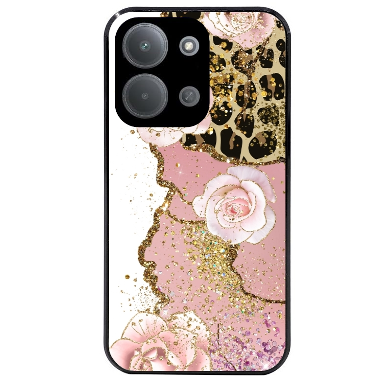 Coque noire taperso pour POCO C85 avec motif marbre fleur leopard protection antichoc personnalisée
