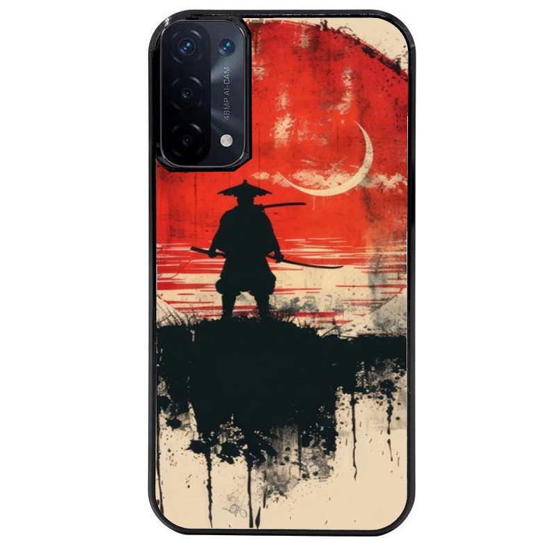 Coque noire taperso pour OPPO A54 et A74 5G avec motif samourai rouge protection antichoc personnalisée