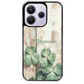 Coque noire taperso pour Redmi Note 14 et PRO PLUS 4G 5G avec motif bois et trefle personnalisee protection antichoc personnalisée