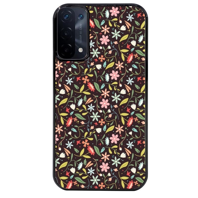 Coque noire taperso pour OPPO A54 et A74 5G avec motif petites feurs multicolores protection antichoc personnalisée