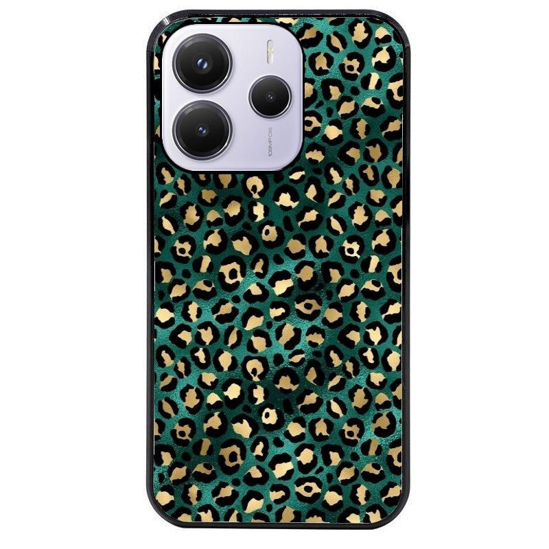 Coque noire taperso pour Redmi Note 14 et PRO PLUS 4G 5G avec motif leopard vert protection antichoc personnalisée