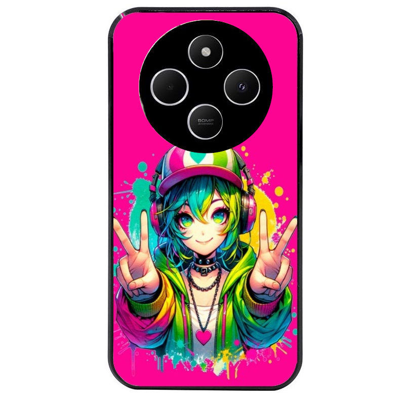 Coque noire taperso pour POCO C75 avec motif anime manga et tag protection antichoc personnalisée