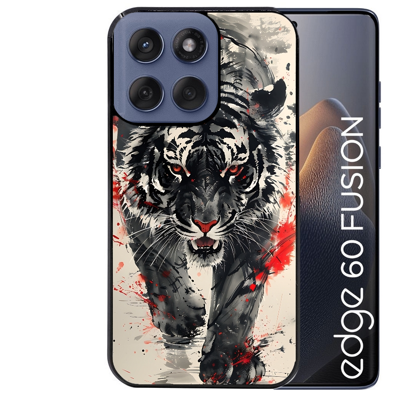 Coque noire taperso pour Moto Edge 60 et Neo Fusion Pro avec motif tigre japan protection antichoc personnalisée