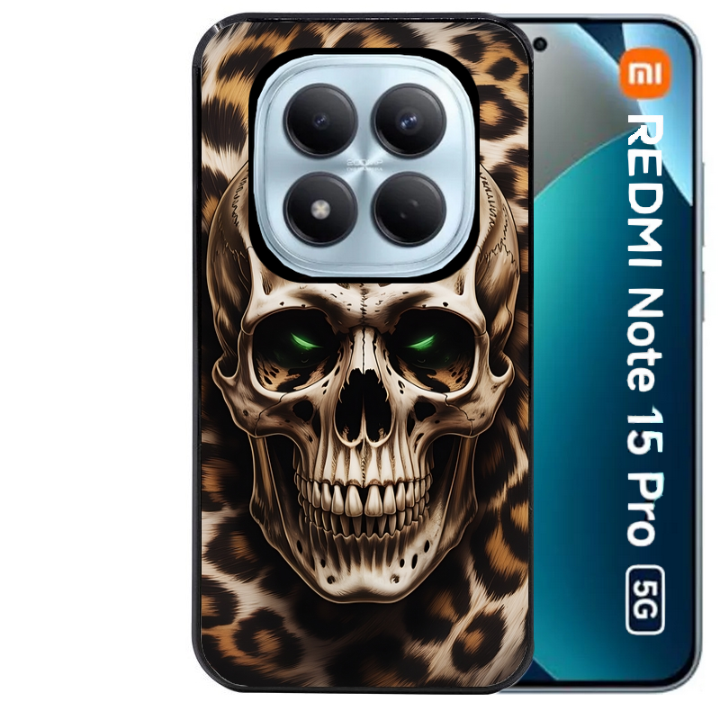 Coque noire taperso pour Redmi Note 15 et PRO PLUS 4G 5G avec motif tete de mort leopard protection antichoc personnalisée