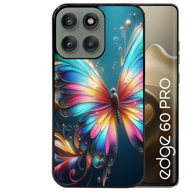 Coque noire taperso pour Moto Edge 60 et Neo Fusion Pro avec motif papillon arc protection antichoc personnalisée