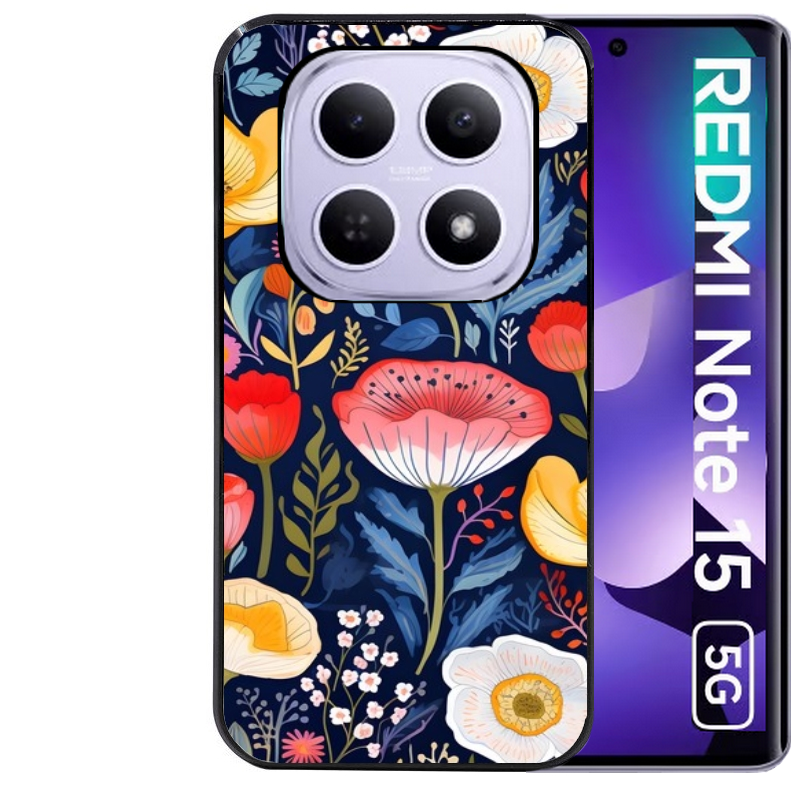 Coque noire taperso pour Redmi Note 15 et PRO PLUS 4G 5G avec motif fleur coquelicot protection antichoc personnalisée