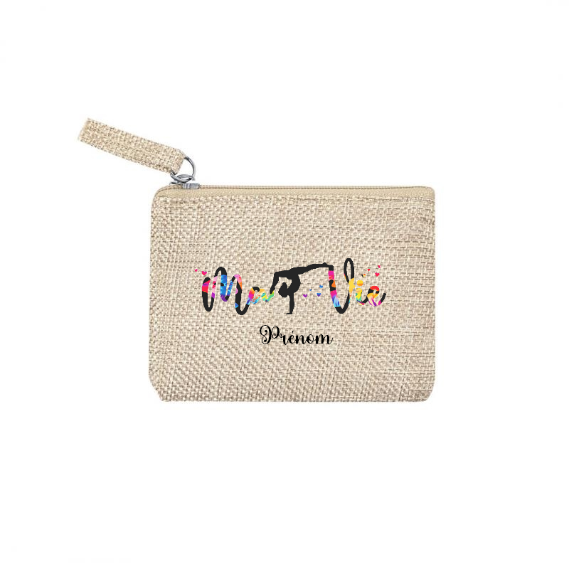 Pochette personnalisée de maquillage maniques Taperso argent avec motif gym ma vie en toile et simili cuir personnalisée