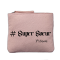 Porte monnaie personnalisé motif soeur super rose clair en feutrine en feutrine