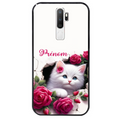 Coque noire taperso pour OPPO A5 A9 2020 avec motif chat fleurs personnalisee protection antichoc personnalisée