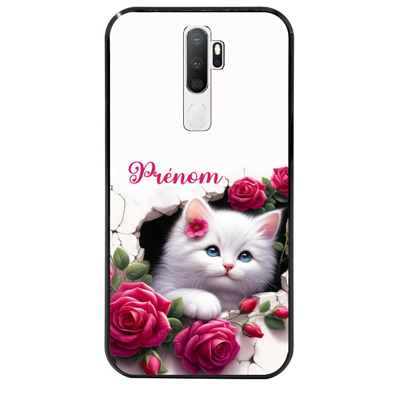 Coque noire taperso pour OPPO A5 A9 2020 avec motif chat fleurs personnalisee protection antichoc personnalisée