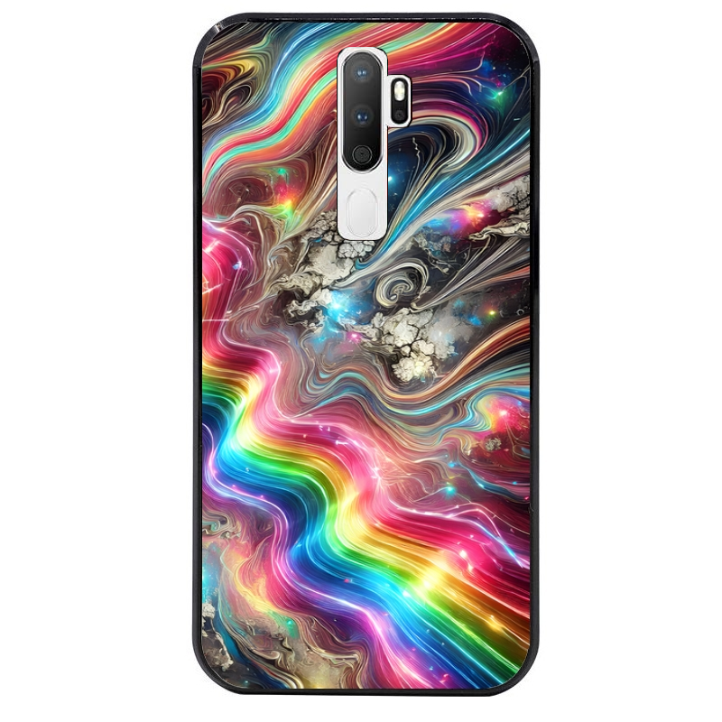 Coque noire taperso pour OPPO A5 A9 2020 avec motif marbre arc en ciel protection antichoc personnalisée