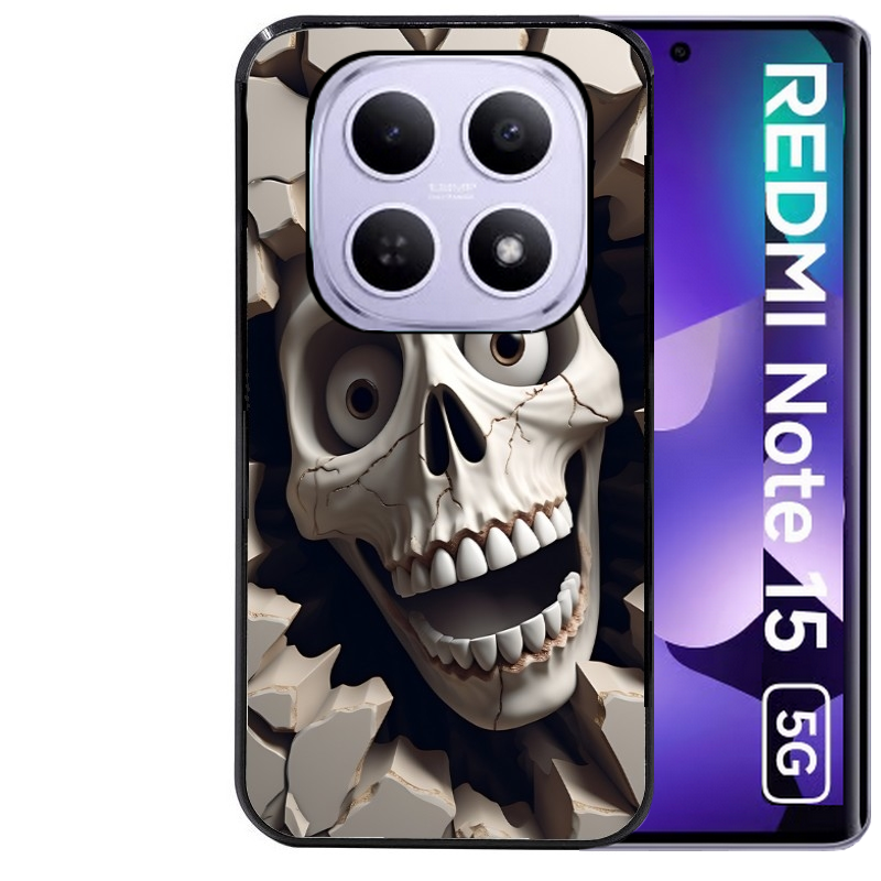 Coque noire taperso pour Redmi Note 15 et PRO PLUS 4G 5G avec motif tete de mort smile protection antichoc personnalisée