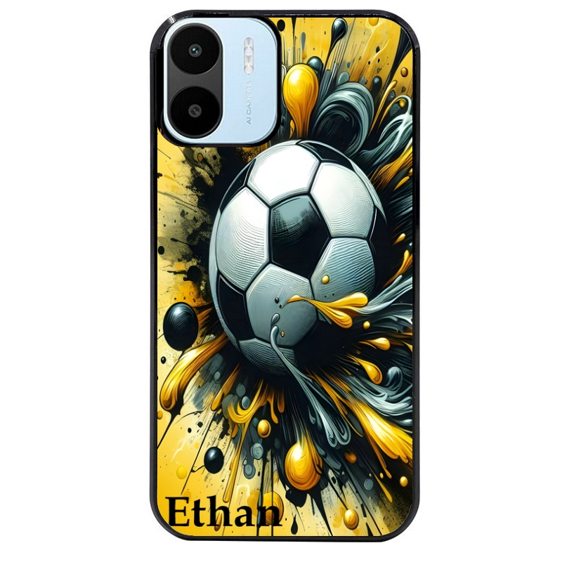 Coque noire taperso pour Redmi A1 et A2 avec motif football personnalisee protection antichoc personnalisée