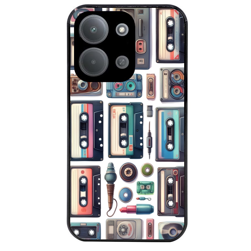 Coque noire taperso pour POCO C85 avec motif cassette multi protection antichoc personnalisée