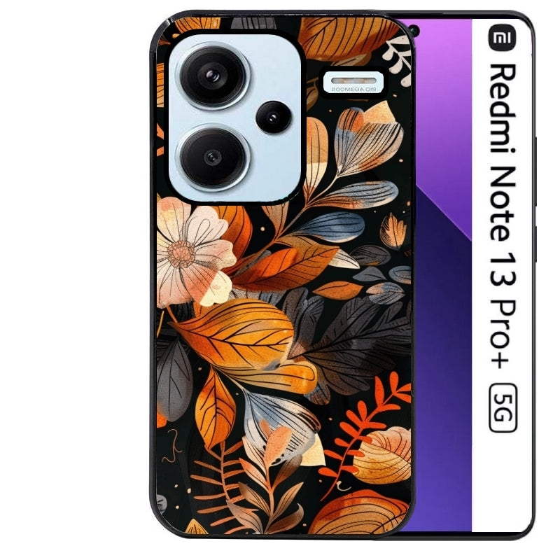 Coque noire taperso pour Redmi Note 13 PRO PLUS 5G avec motif fleur automne protection antichoc personnalisée