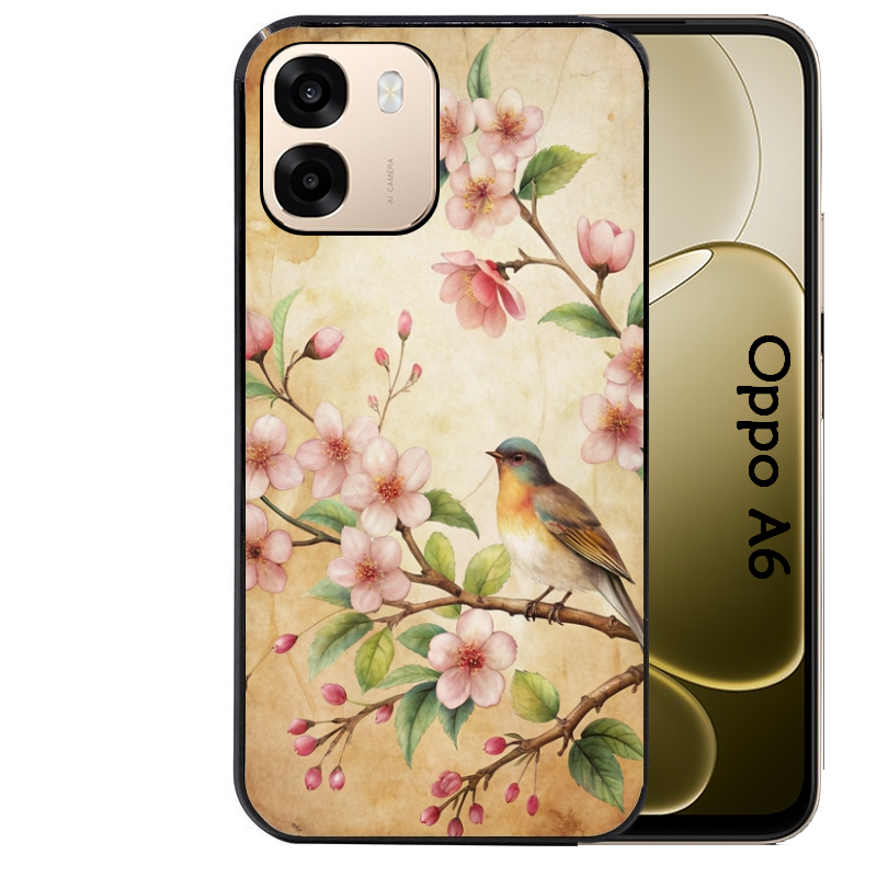 Coque noire taperso pour OPPO A6 A6X 4G et 5G avec motif fleur et colibri protection antichoc personnalisée