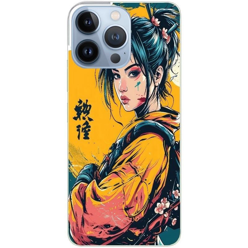 Coque taperso pour Iphone 14 et PRO PLUS PRO MAX avec motif samourai girl anime protection antichoc personnalisée