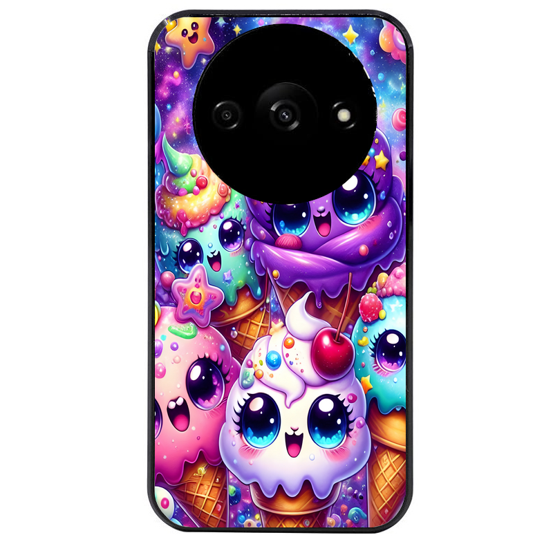 Coque noire taperso pour Redmi A3 avec motif anime ice cream kawaii protection antichoc personnalisée