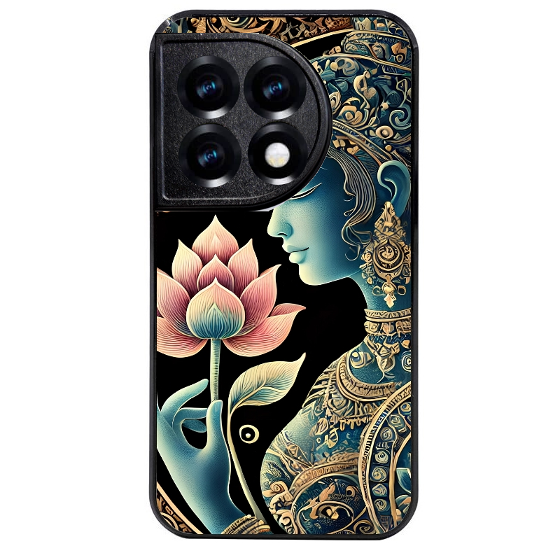 Coque noire taperso pour OnePlus 11 et 12 avec motif bouddha et lotus protection antichoc personnalisée