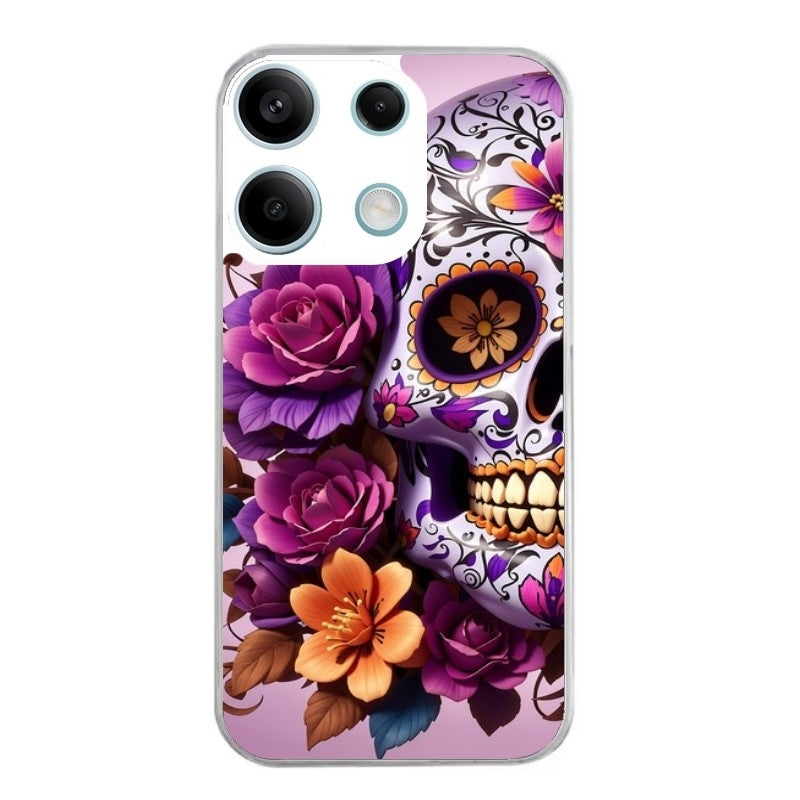 Coque taperso pour POCO M6 PRO 4G avec motif tete de mort calavera violette protection antichoc personnalisée