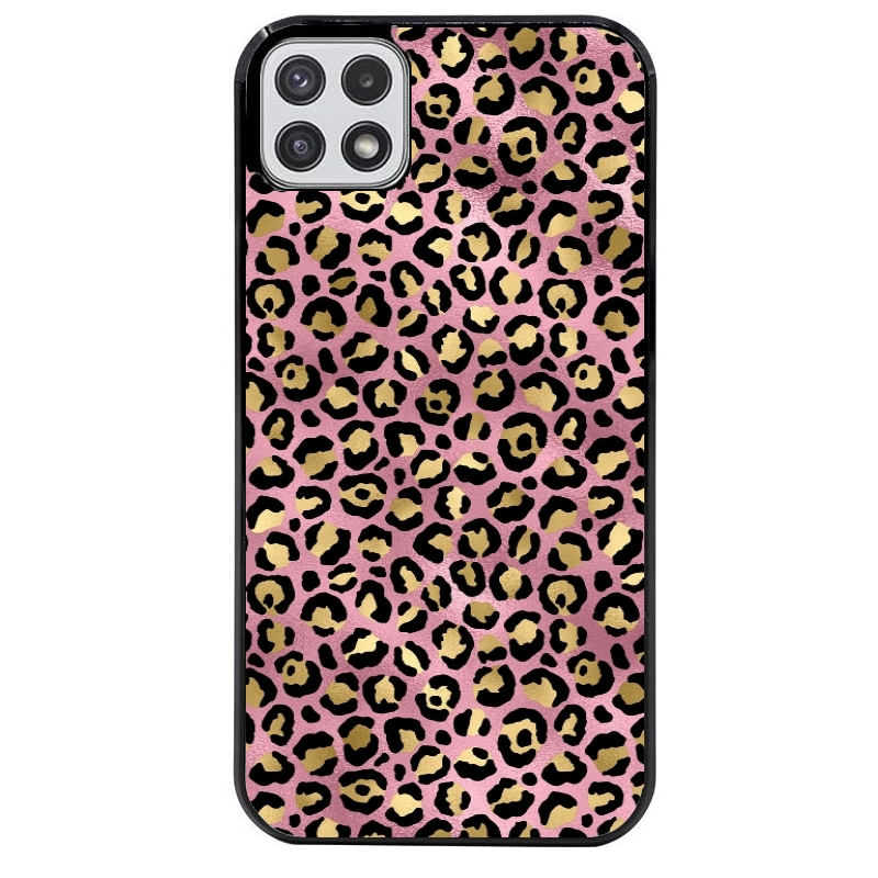 Coque noire taperso pour galaxy A22 A32 A52 A52S 4G 5G  avec motif leopard rose protection antichoc personnalisée
