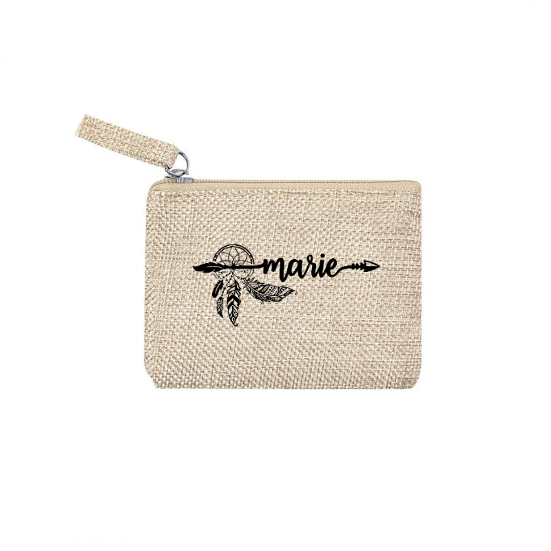 Pochette personnalisée prénom dreacatcher en jute et doré en jute et doré